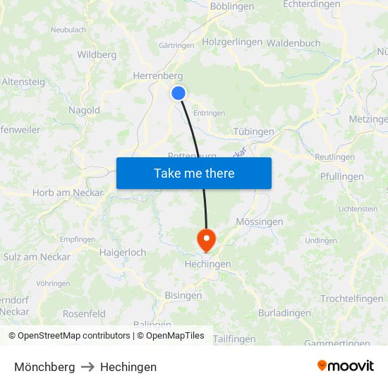 Mönchberg to Hechingen map