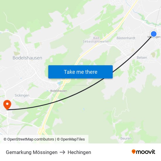 Gemarkung Mössingen to Hechingen map