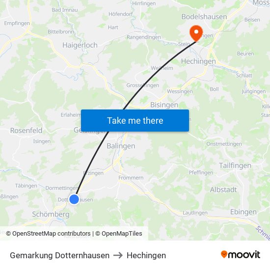Gemarkung Dotternhausen to Hechingen map