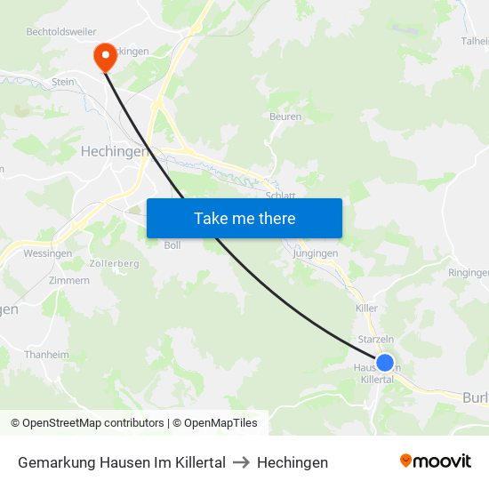 Gemarkung Hausen Im Killertal to Hechingen map