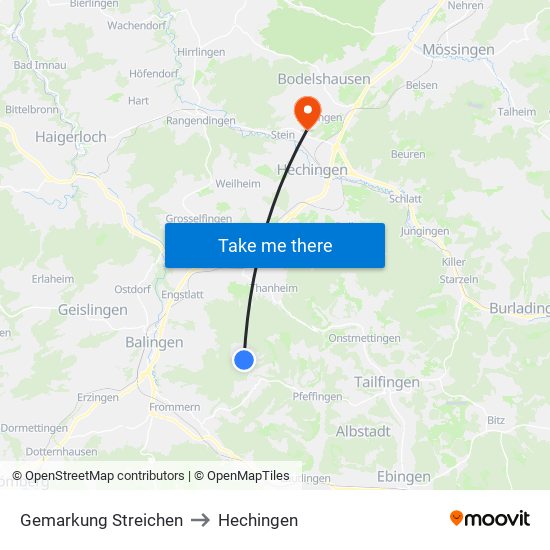 Gemarkung Streichen to Hechingen map