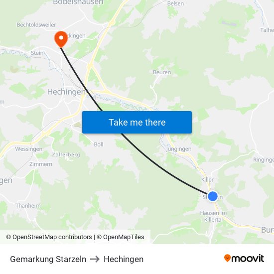 Gemarkung Starzeln to Hechingen map