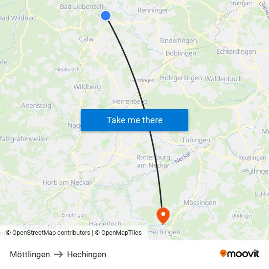 Möttlingen to Hechingen map