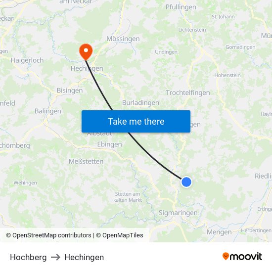 Hochberg to Hechingen map