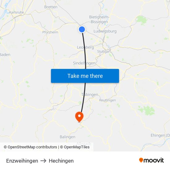 Enzweihingen to Hechingen map