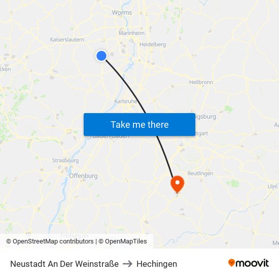 Neustadt An Der Weinstraße to Hechingen map