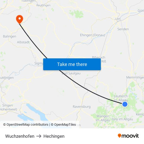 Wuchzenhofen to Hechingen map