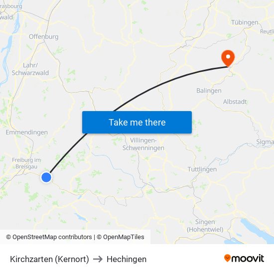 Kirchzarten (Kernort) to Hechingen map