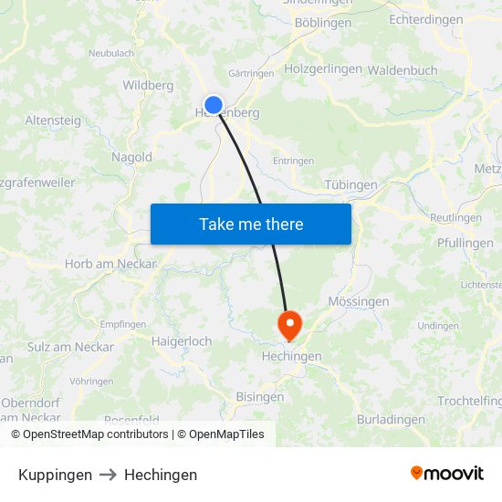 Kuppingen to Hechingen map