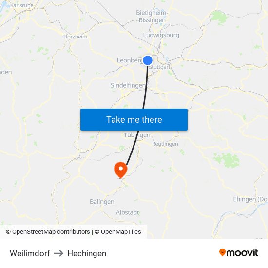 Weilimdorf to Hechingen map