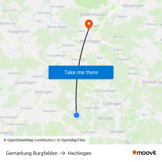 Gemarkung Burgfelden to Hechingen map