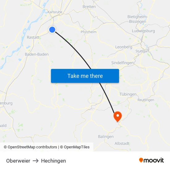 Oberweier to Hechingen map