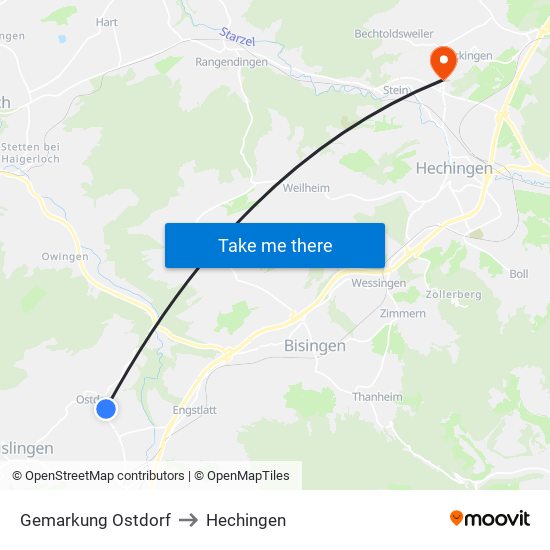 Gemarkung Ostdorf to Hechingen map