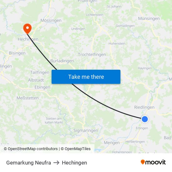 Gemarkung Neufra to Hechingen map