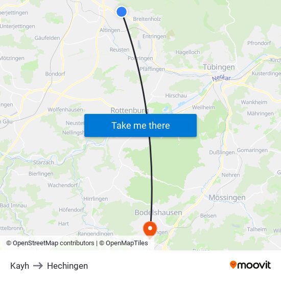 Kayh to Hechingen map