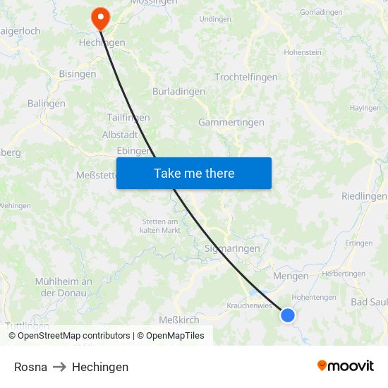 Rosna to Hechingen map