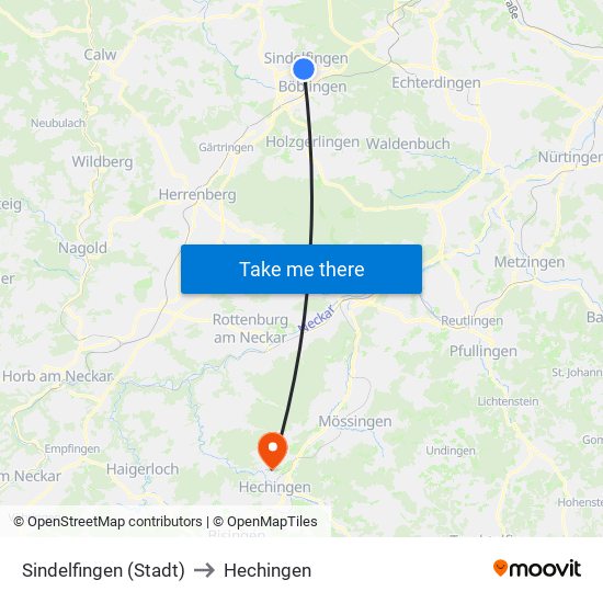 Sindelfingen (Stadt) to Hechingen map