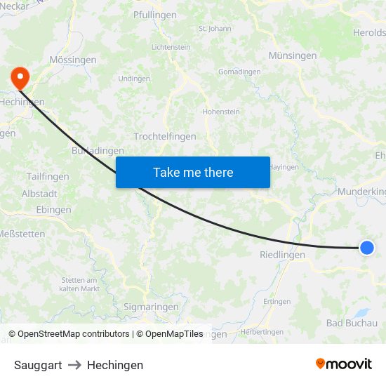 Sauggart to Hechingen map