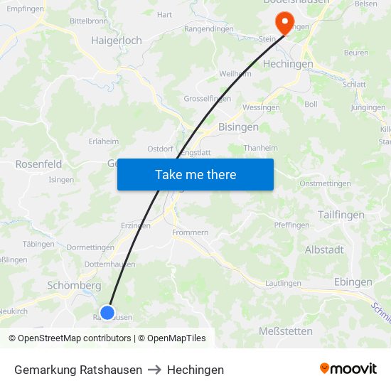 Gemarkung Ratshausen to Hechingen map