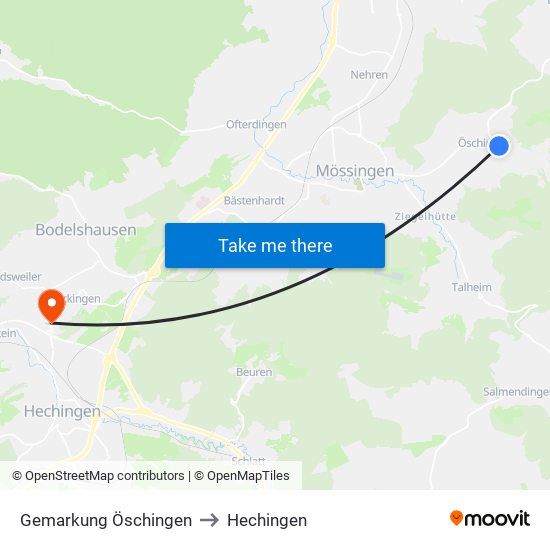 Gemarkung Öschingen to Hechingen map