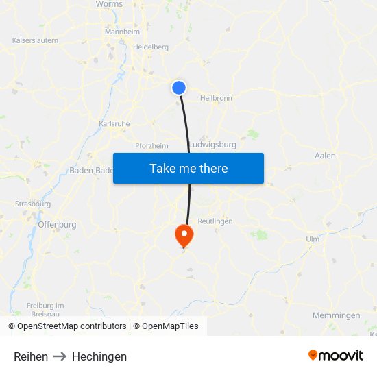 Reihen to Hechingen map