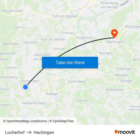 Locherhof to Hechingen map