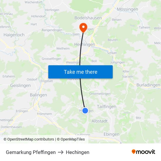 Gemarkung Pfeffingen to Hechingen map