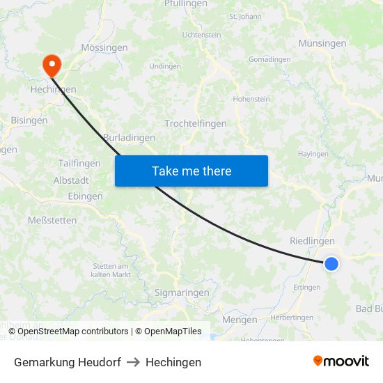 Gemarkung Heudorf to Hechingen map