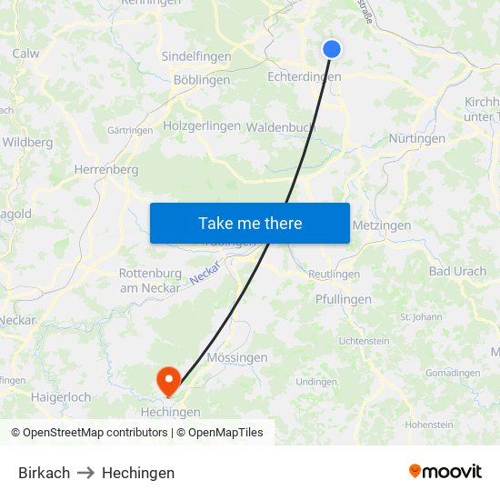 Birkach to Hechingen map