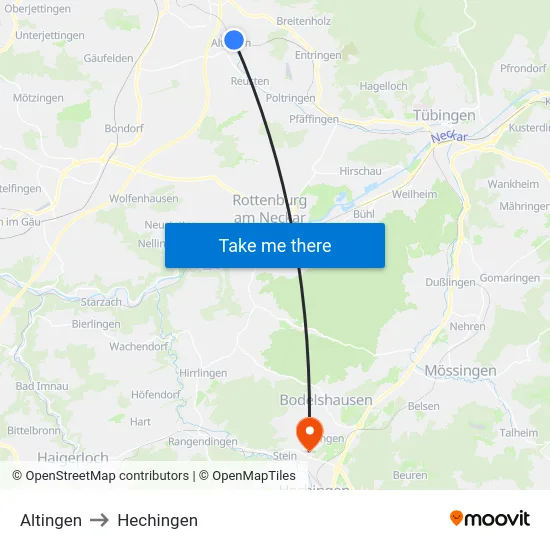 Altingen to Hechingen map