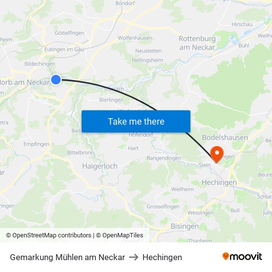 Gemarkung Mühlen am Neckar to Hechingen map