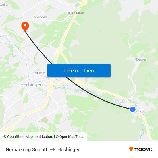 Gemarkung Schlatt to Hechingen map