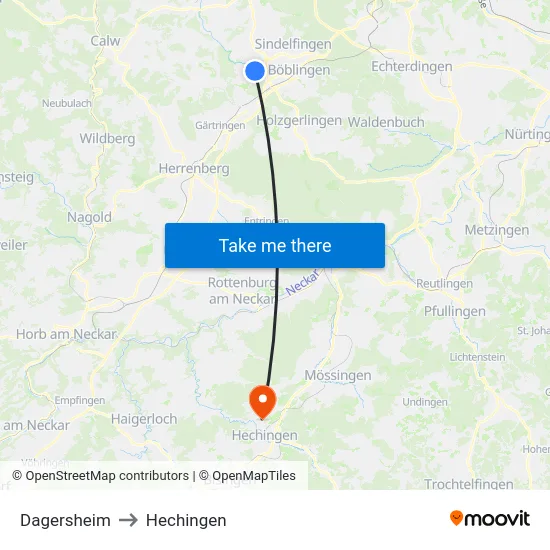 Dagersheim to Hechingen map