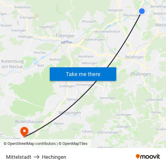 Mittelstadt to Hechingen map