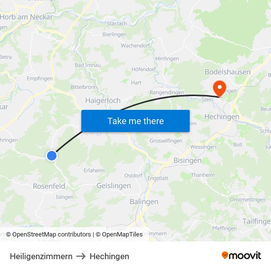 Heiligenzimmern to Hechingen map