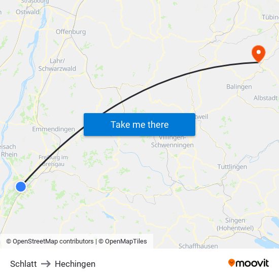 Schlatt to Hechingen map