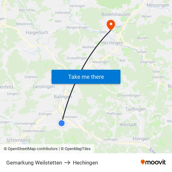 Gemarkung Weilstetten to Hechingen map