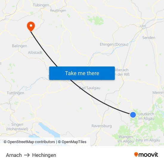 Arnach to Hechingen map