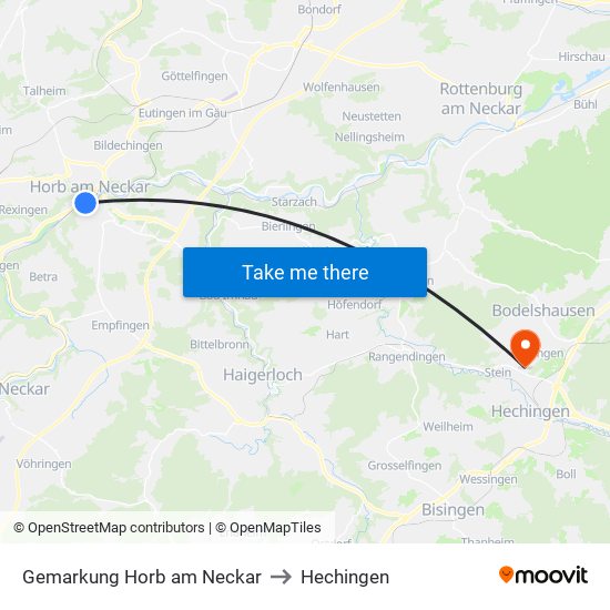 Gemarkung Horb am Neckar to Hechingen map