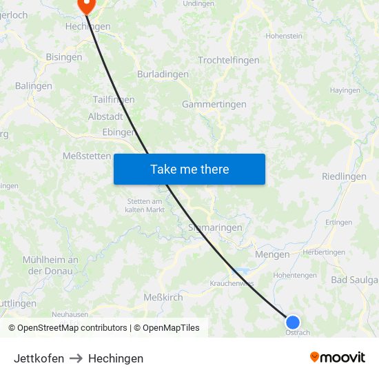 Jettkofen to Hechingen map