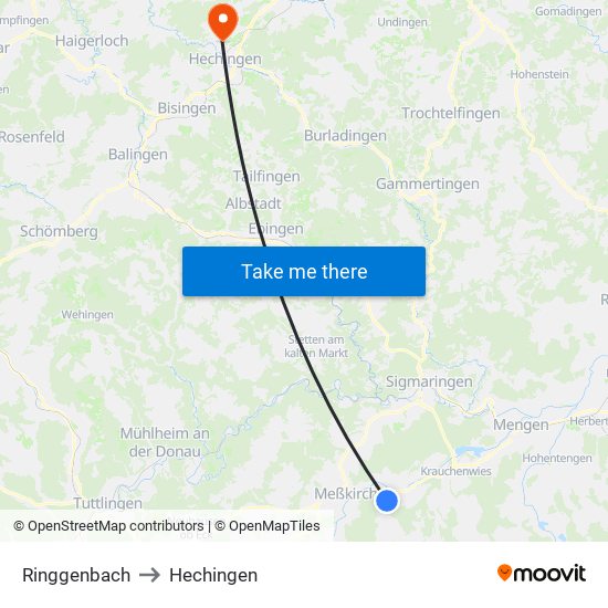 Ringgenbach to Hechingen map