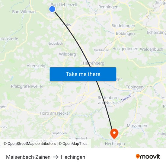 Maisenbach-Zainen to Hechingen map