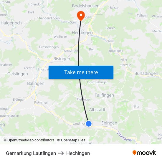 Gemarkung Lautlingen to Hechingen map