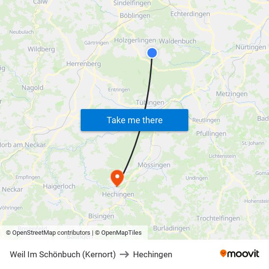 Weil Im Schönbuch (Kernort) to Hechingen map