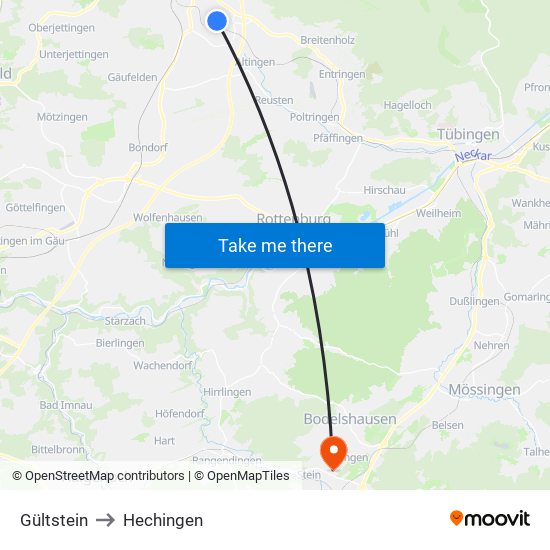 Gültstein to Hechingen map