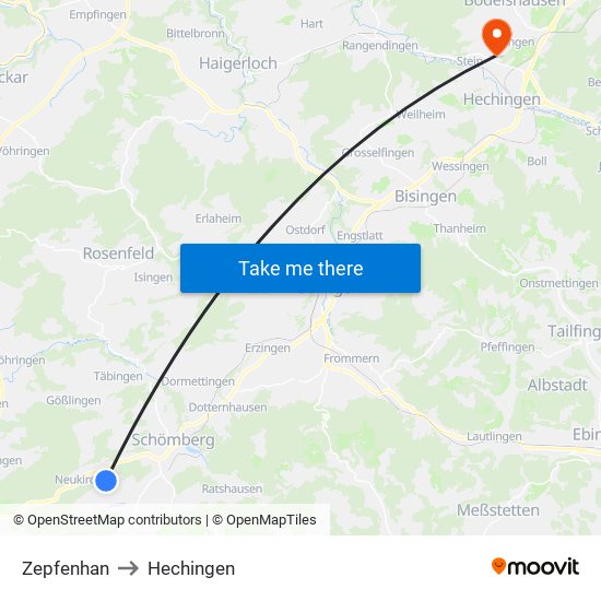 Zepfenhan to Hechingen map