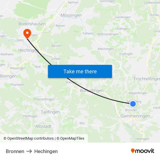 Bronnen to Hechingen map