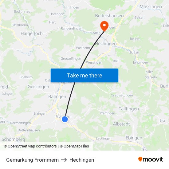 Gemarkung Frommern to Hechingen map