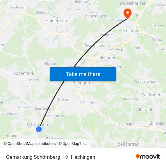 Gemarkung Schömberg to Hechingen map