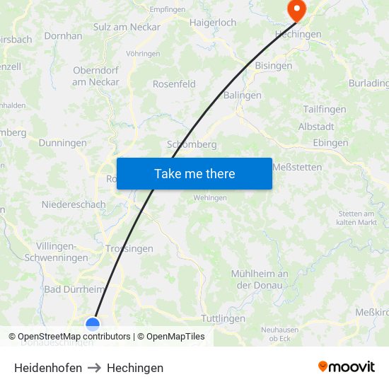 Heidenhofen to Hechingen map